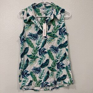 Chicos Sleeveless Collared Tropical Leaf Print Top Shirt Womens Size M NEW